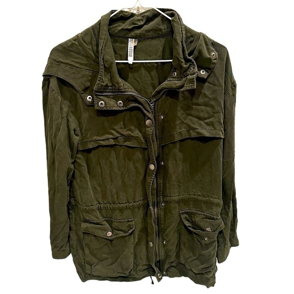 Monoreno Anthropologie Military Jacket Hooded Army Green Button Size Small - Picture 1 of 3